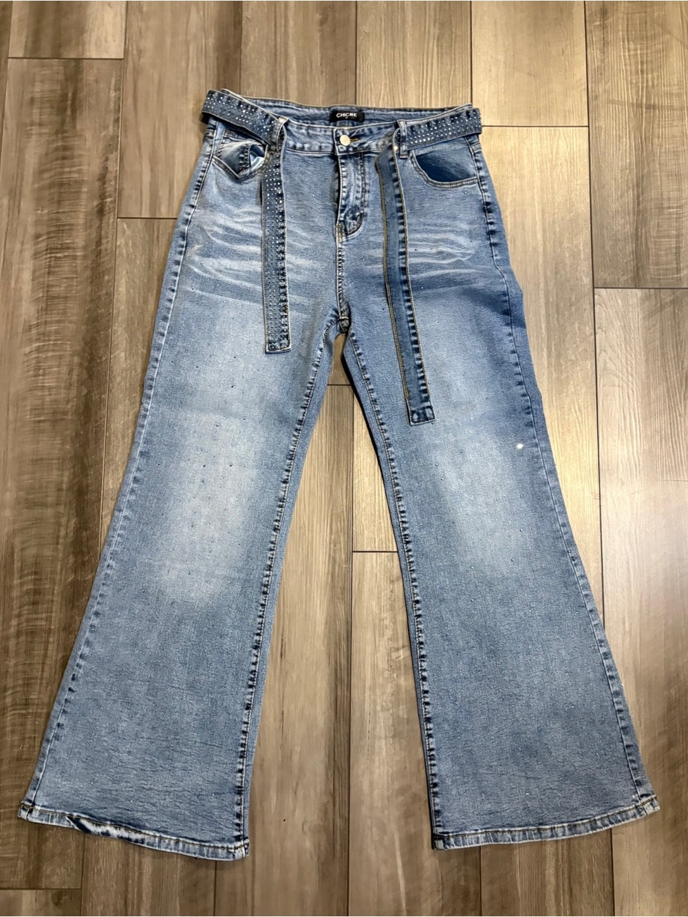 Chic Me Bedazzled Wide Leg Jeans